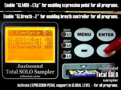 Settings for Exoression Pedal in Juzisound Total SOLO Sampler