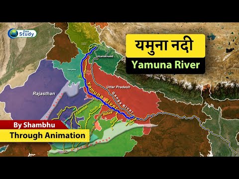 Yamuna River Through Map Animation | Tributary of Ganga River #indiangeography #yamuna