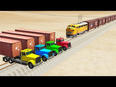 Trucks Vs Trains over Rail Tracks Impossible Crossing - BeamNG.Drive