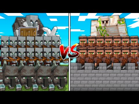 PILLAGER ARMY vs VILLAGER CASTLE in Minecraft Mob Battle