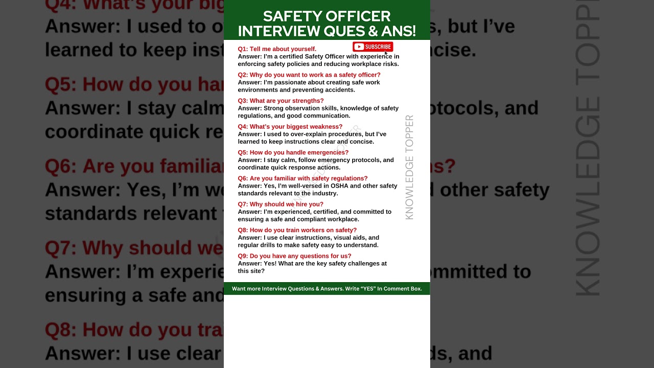 Safety Officer Interview Questions and Answers