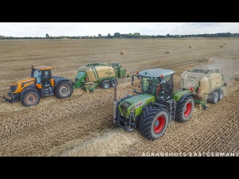 JCB 8250 & Claas Xerion 3800 mit Krone Big Pack 1290 XC // Stroh pressen und Bergung