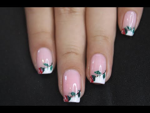 DISEÑO DE UÑAS ROSAS Y FRANCES SENCILLAS – ROSES NAIL ART – FRENCH NAIL ART – NLC