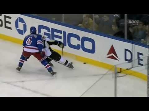 Michael Del Zotto Can Opener Hit on Sidney Crosby - Rangers vs Penguins