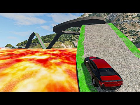 Impossible Wave Bridge Crossing Cars vs Lava Crosses Road - BeamNG drive