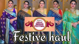 Huge Amazon Festival sale upto 80%off Karwachauth special Saree & Jewellery set haul@PoojaRikichoyal