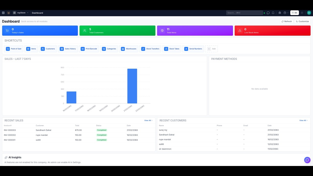 Mayura ERP Dashboard Demo