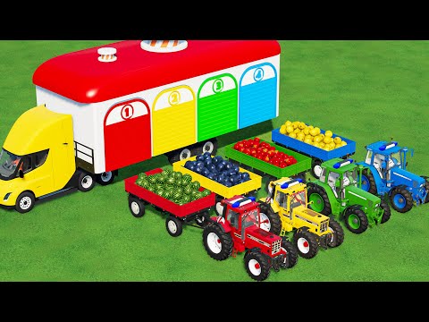 TRANSPORTING CASE  and FENDT TRACTORS & FRUITs with FLATBED TRAILER  & CRAZY LOADER!! FS22