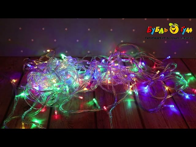 Электрогирлянда Led прозрачный провод с разноцветными огнями 15м - видео