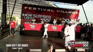 Smoke DZA and Joey Bada$$ perform "Gotham F**king City" at Hot97 Summer Jam XX Festival Village