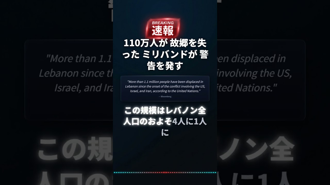 110万人が 故郷を失った ミリバンドが 警告を発す