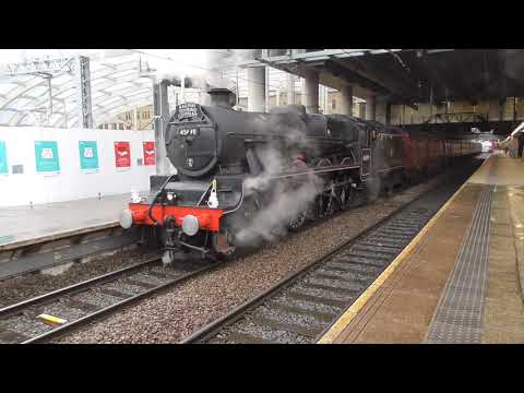 LMS Jubilee 45690 'Leander' at Manchester Victoria Railway Station with 'The Scarborough Flyer'