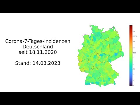 Corona 7-Tages-Inzidenzen Deutschland (Stand 14.03.2023), animierte Karte im zeitlichen Verlauf