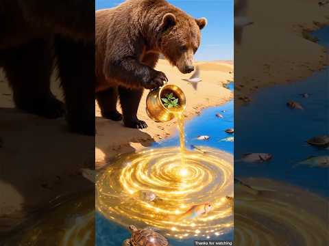 A woman mixes poison into the flowing desert river 😭 and the bear saves everyone #ai #fish #bear