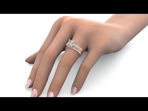 3.10 tcw Princess Round Cut Engagement Ring Set 2 Band Set Solid 14k Rose Gold on a finger