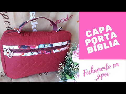 Porta bíblia com bolso e fechamento com zíper
