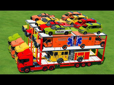 TRANSPORT POLICE CARS, AMBULANCES, FIRE TRUCKS & EGGS WITH CASE TRACTORS - Farming Simulator 22