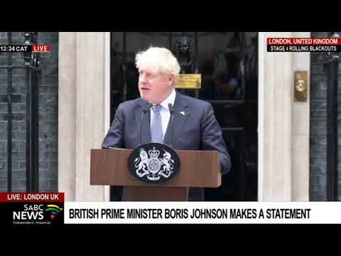 British Prime Minister Boris Johnson delivers a statement as he resigns