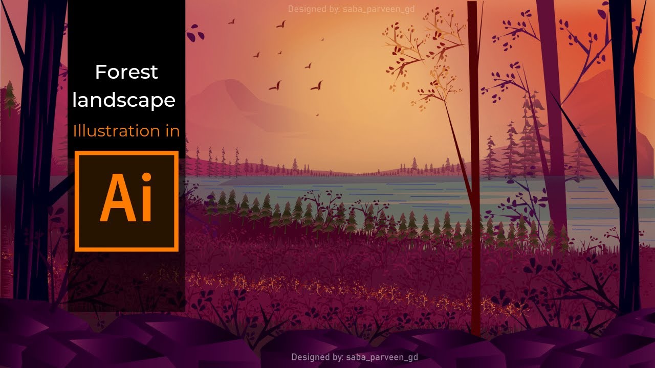 forest vector landscape illustration in adobe illustrator/time lapse