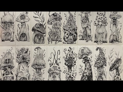How to draw Mini fairy mushroom houses - quickie sketch