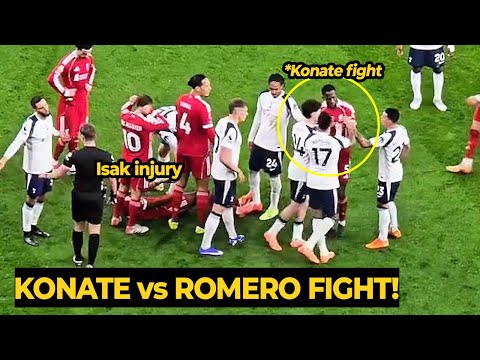 Konaté and Romero in a CRAZY FIGHT while protecting injured Isak vs Tottenham