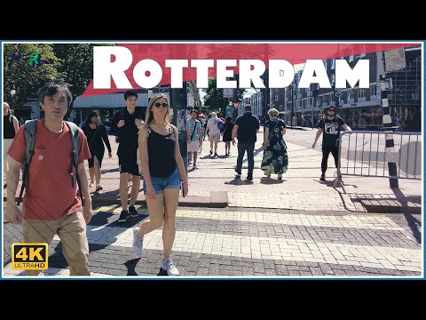 Walking Tour in Rotterdam /A sunny day- Rotterdam Blaak  - Willemsbrug -Rotterdam center - 4k / 2022