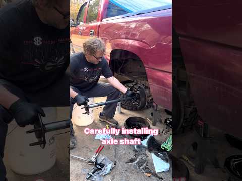 Installing rear axle shaft #chevy #Silverado #rearaxle #diy #10bolt #g80 #locker