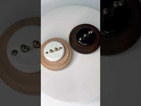 Ретро вимикачі керамічні тумблерні двоклавішні з деревʼяними рамками