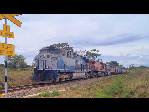 Trem graneleiro vazio passando por Santa Isabel GO, Ferrovia Norte Sul