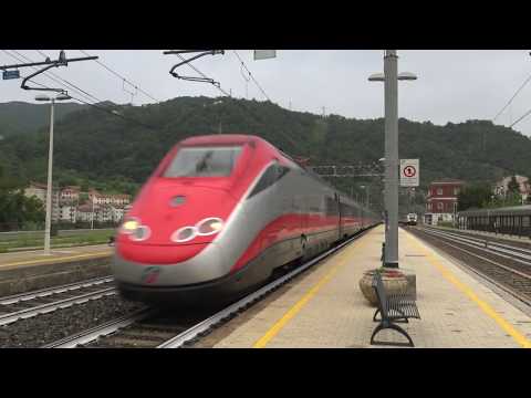 FRECCIAROSSA ETR500 IN TRANSITO CON ARRIVO E PARTENZA E402 CON IC SUN : RONCO S. (GE) 7 - 6 - 2018