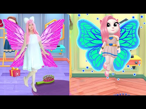 Angels Imitate Angela With Wings - My Talking Angela 2  In Real Life VS In Game