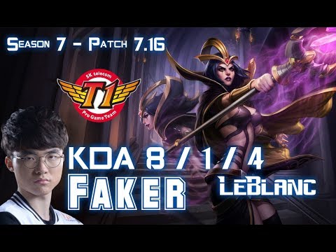 SKT T1 Faker LEBLANC vs LUCIAN Mid - Patch 7.16 KR Ranked