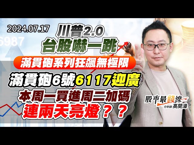 20240717《股市最錢線》#高閔漳 “川普2.0，台股嚇一跳”“滿貫砲系列狂飆無極限，滿貫砲6號6117迎廣，本周一買進周二加碼，連兩天亮燈？？