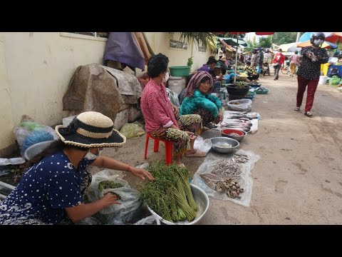 Morning Market Scene @Phsa Oudong - Walking Around Street Food at Countryside Market Kandal Province