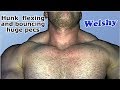 Big beefy hunk pec bouncing and flexing