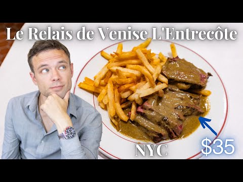 Comer no Le Relais de Venise L'Entrecôte NYC. Menu Steak Frites de US$ 35 em um icônico restaurante francês