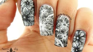 Monochrome Flower Stamping Nail Art