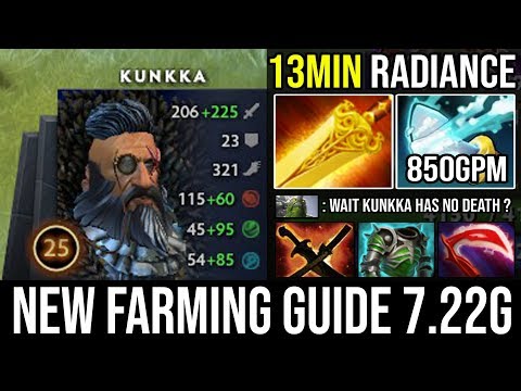 WTF 13Min Radiance [Kunkka] NEW Farm Guide 7.22g & Beautifu Tidebringer 850GPM Zero Death - DotA 2