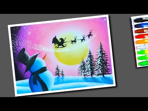 Easy Christmas Drawing With Oil Paste l Merry...