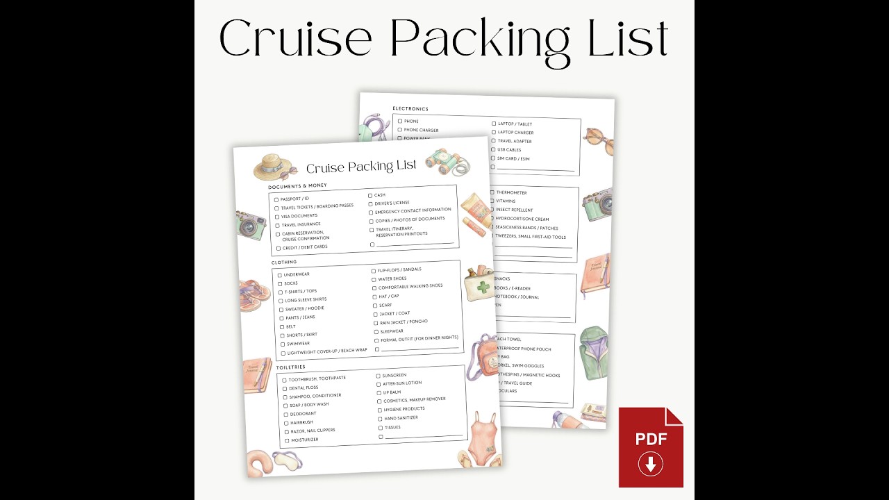 🛳✅️ Cruise Packing List with Checkboxes and Extra Blank Lines (PDF)
