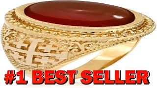 LA BLINGZ 14K Yellow Gold Jerusalem Cross Red Onyx Gemstone Statement Ring - B07F7735JT