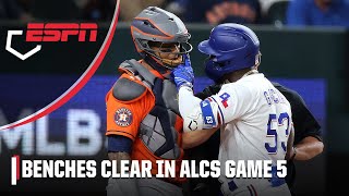 Benches clear in Game 5 with multiple ejections after Adolis Garcia is hit by a pitch | MLB on ESPN