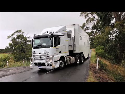 Australian sprint car race transporters arrive at Simpson Speedway
