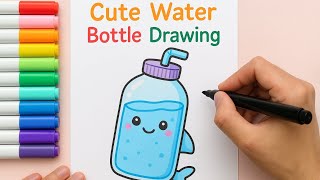 "Cute Water Bottle Drawing 💧🍼 | Easy Kawaii Marker Art for Kids & Beginners | Simple Bottle