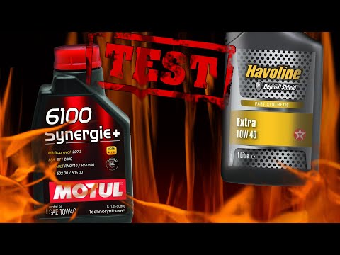 Motul 6100 Synergie+ 10W40 vs Texaco Havoline Extra 10W40 Oil Cleanliness Test 400°C.