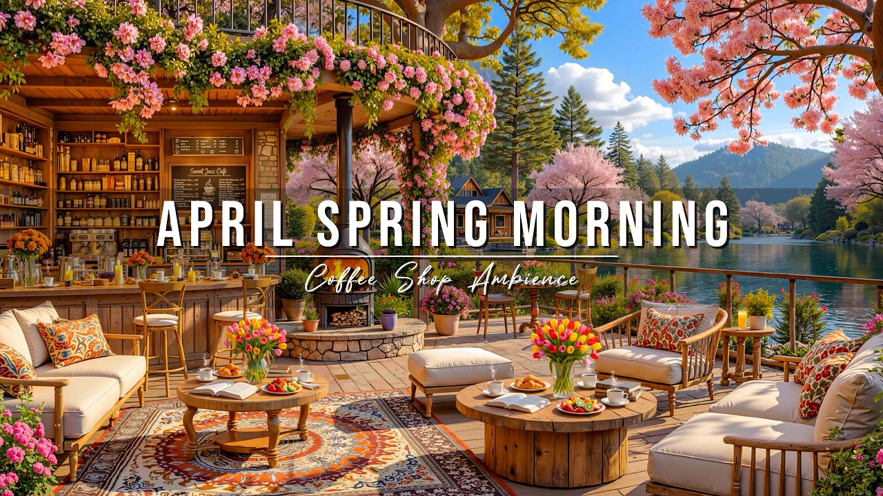 Warm April Spring Morning 🌸 Outdoor Coffee Shop Ambience & Smooth Piano Jazz Music to Start Your Day