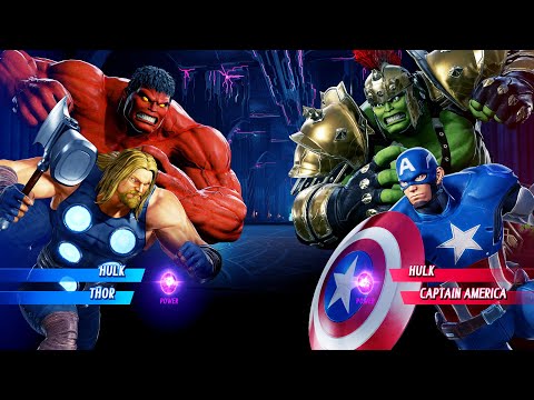 Red Hulk & Thor vs Gladiator Hulk & Captain America (Very Hard) - Marvel vs Capcom | 4K UHD Gameplay