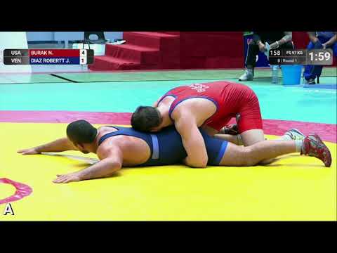 Round 1 FS - 97 kg: N. BURAK (USA) v. J. DIAZ ROBERTT (VEN)