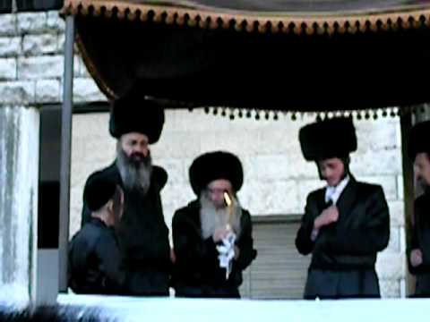Amshinover Rebbe Under His Son's Chuppa