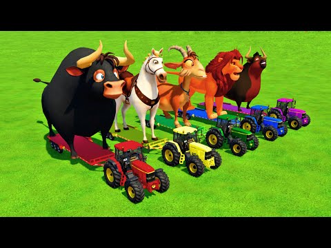 TRANSPORTING GIANT FERDINAND COWS, SHEEPS, GOATS, HORSES, BULLS WITH TRACTORS - Farming Simulator 22